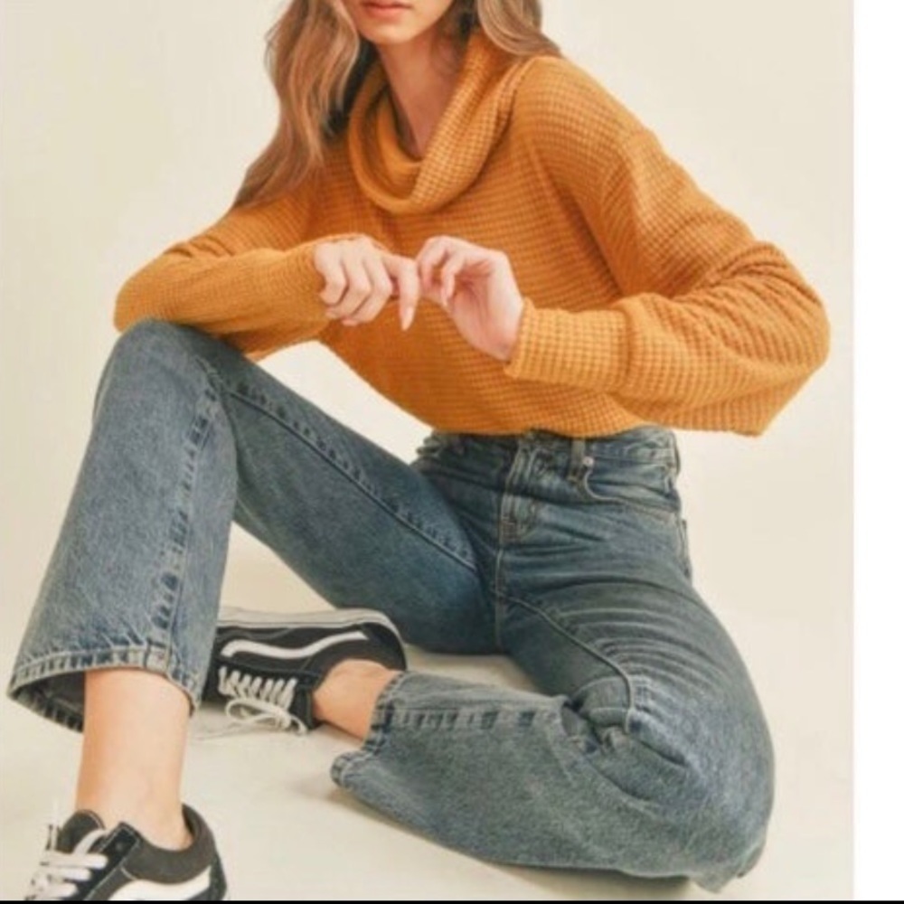 Free People NWT Juicy Long Sleeve cowl neck waffle knit baggy sleeve top